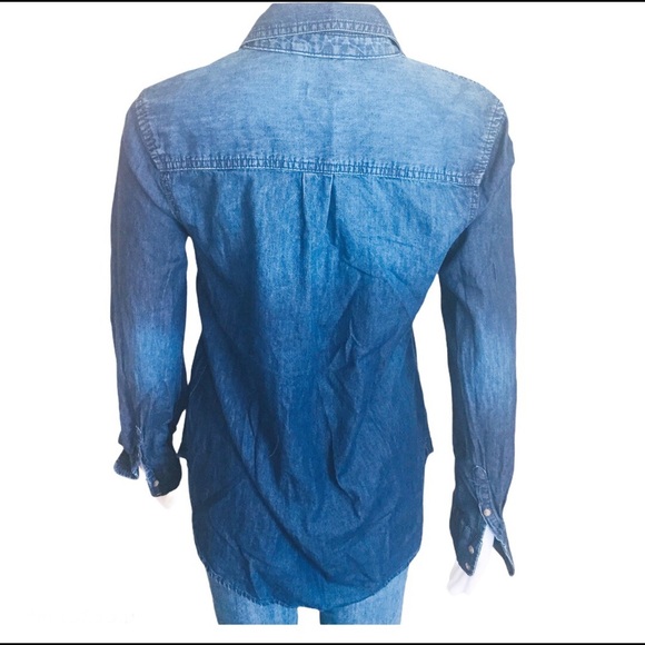 MERONA Jean Button Down Shirt With Front Pocket Detail Denim Blue Size Small - Picture 4 of 10